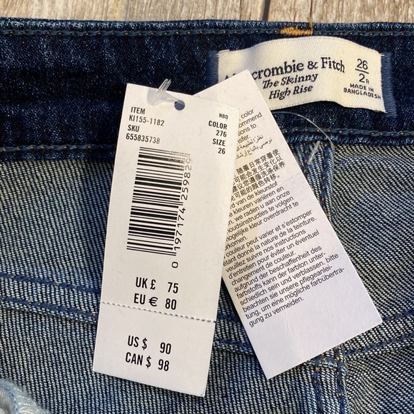 NWT A&F Dark Wash The Skinny High Rise Jeans - Picture 4 of 7